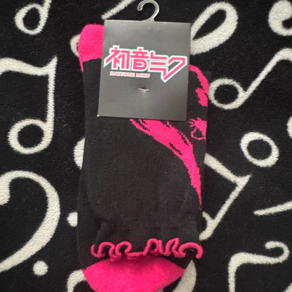 Black and Pink Hatsune Miku Crew Socks